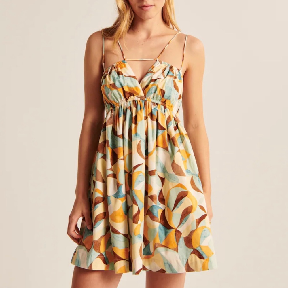 Abercrombie & Fitch Multicolor Mini Dress - Cream, Yellow, Blue, Brown